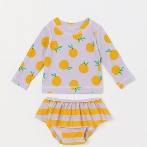 Hanna Andersson Rashguard And Ruffle Bottom Set Swim Orange Fruit 3-6